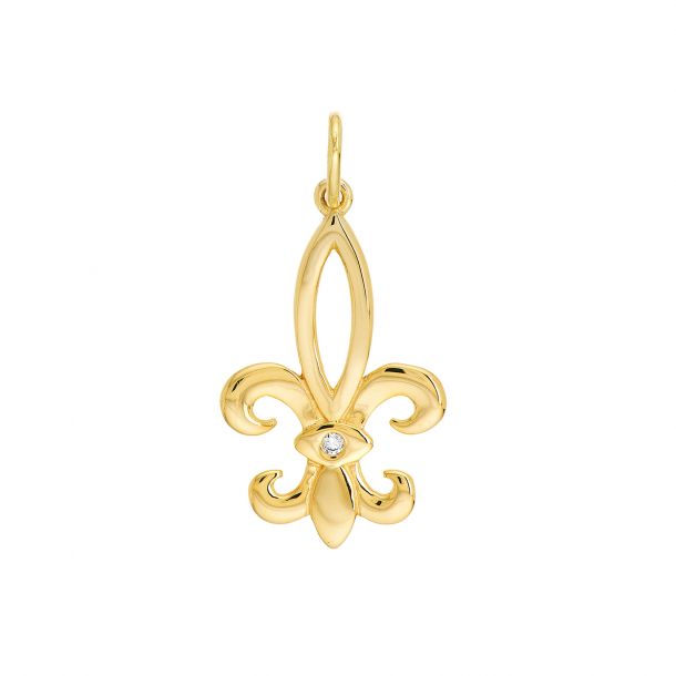 Yellow Gold Solid Diamond Accent Fleur-de-Lis Pendant | 19mmx12mm | REEDS  Jewelers