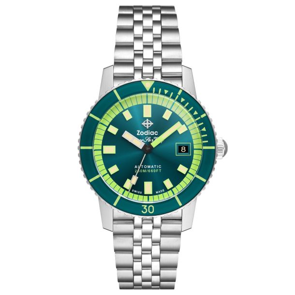 Zodiac Compression Diver Automatic Green Dial Stainless Steel Watch 40mm ZO9310