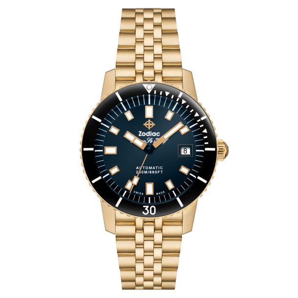 Zodiac Super Sea Wolf Compression Diver Blue Dial 18K Gold