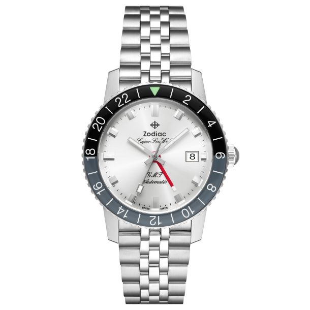 Zodiac Super Sea Wolf GMT Automatic Silver Tone Dial Stainless Steel Watch 40mm ZO9415 REEDS Jewelers