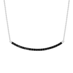 3/8ctw Treated Black Diamond Sterling Silver Curved Bar Necklace