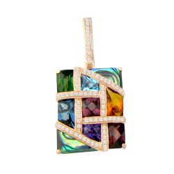 BELLARRI Multi Gemstone, 3/8ctw Diamond, and Abalone Shell Rose Gold Enhancer | Mosaic Nouveau