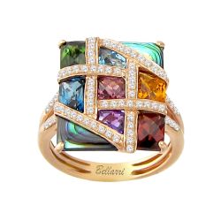 BELLARRI Multi Gemstone, 3/8ctw Diamond, and Abalone Shell Rose Gold Ring | Mosaic Nouveau