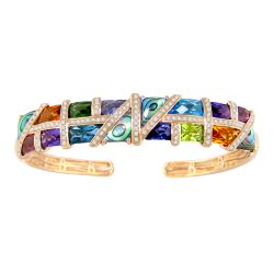 BELLARRI Multi Gemstone, 5/8ctw Diamond, and Abalone Shell Rose Gold Bangle Bracelet | Mosaic Nouveau