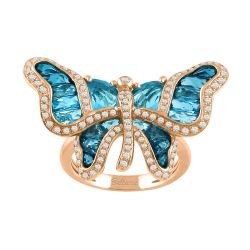BELLARRI Swiss Blue Topaz, London Blue Topaz, and 5/8ctw Diamond Rose Gold Ring | Madame Butterfly