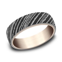 Benchmark Grey Tantalum and Rose Gold Woodgrain Pattern Tamascus Comfort Fit Band | 6.5mm