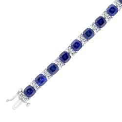 Created Blue Sapphire and Created White Sapphire Sterling Silver Tennis Bracelet