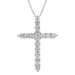White Gold Diamond Cross Pendant Necklace 1ctw