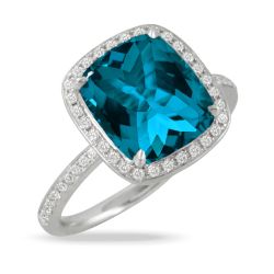 Doves by Doron Paloma 1/4ctw Diamond Halo and London Blue Topaz White Gold Ring | London | Size 6.5
