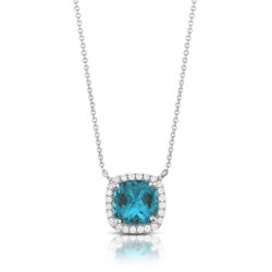 Doves by Doron Paloma 1/8ctw Diamond Halo and London Blue Topaz White Gold Pendant Necklace | London