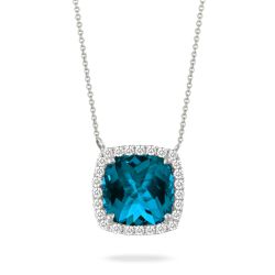 Doves by Doron Paloma 1/4ctw Diamond Halo and London Blue Topaz White Gold Pendant Necklace | London