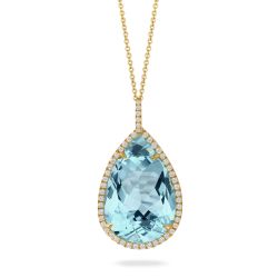 Doves by Doron Paloma 1/4ctw Diamond Pear Halo and Sky Blue Topaz Yellow Gold Pendant Necklace | Sky Blue