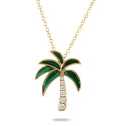 Doves by Doron Paloma Malachite and 1/10ctw Diamond Palm Tree Yellow Gold Pendant Necklace | Tropics