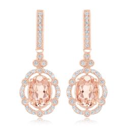 Downton Abbey | Lady Edith - Oval Morganite and 1/4ctw Diamond Rose Gold Earrings