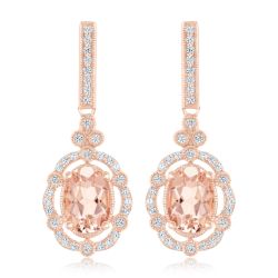 Downton Abbey | Lady Edith - Oval Morganite and 1/4ctw Diamond Rose Gold Earrings
