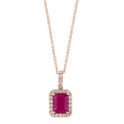 Effy Emerald Ruby 1/4ctw Diamond Halo Rose Gold Pendant Necklace