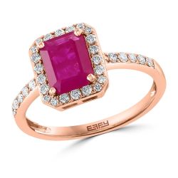 Effy Emerald Ruby 1/4ctw Diamond Halo Rose Gold Ring