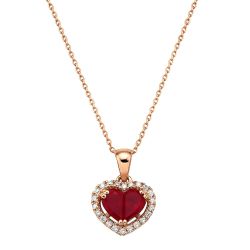 Effy Heart Ruby Composite 1/6ctw Diamond Halo Rose Gold Pendant Necklace