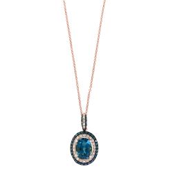 Effy London Blue Topaz and 1/4ctw Diamond Double Halo Rose Gold Pendant Necklace