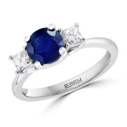 Effy Round Blue Sapphire 1/3ctw Princess Diamond Three-Stone White Gold Ring