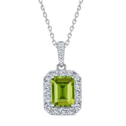 Emerald-Cut Peridot and Created White Sapphire Sterling Silver Pendant Necklace