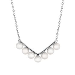 Freshwater Cultured Pearl Chevron Bar Sterling Silver Necklace