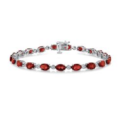 Garnet and Created White Sapphire Sterling Silver Bracelet