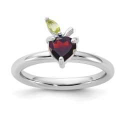 Garnet and Peridot Apple Sterling Silver Stackable Ring