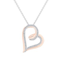 Hallmark Diamonds Two-Tone Asymmetrical Heart Pendant Necklace 1/6ctw