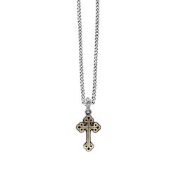 King Baby Small Traditional Cross Brass Alloy and Sterling Silver Pendant Necklace | 24 Inches