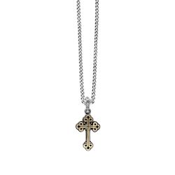King Baby Small Traditional Cross Brass Alloy and Sterling Silver Pendant Necklace | 24 Inches