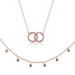 Olivia Burton Rainbow Rose Gold-Tone Choker and Interlink Necklace Gift Set