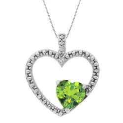 Peridot and Diamond Accent Double Heart Pendant Necklace