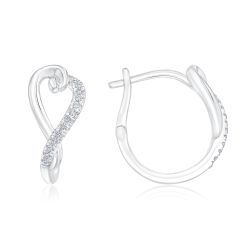 1/10ctw Diamond Heart Sterling Silver Huggie Hoop Earrings