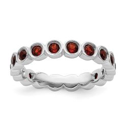 Round Garnet Sterling Silver Stackable Ring