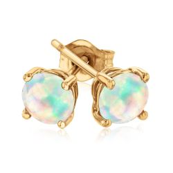 Round Opal Yellow Gold Solitaire Stud Earrings