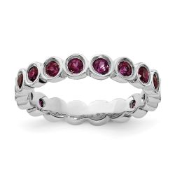 Round Rhodolite Garnet Sterling Silver Stackable Ring