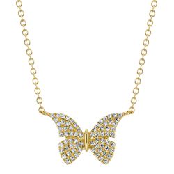 Shy Creation 1/6ctw Diamond Butterfly Yellow Gold Necklace