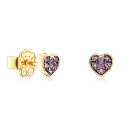 TOUS Motif Amethyst Yellow Gold Plated Heart Stud Earrings