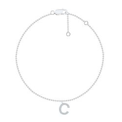White Gold Diamond Initial C Bracelet 1/20ctw