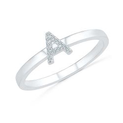 White Gold Diamond Letter A Initial Ring 1/20ctw