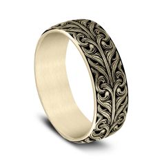 14k Yellow Gold 7.5mm Bali Script Pattern Comfort Fit Wedding Band