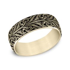 14k Yellow Gold 7.5mm Bali Script Pattern Comfort Fit Wedding Band 14k Yellow Gold 7.5mm Bali Script Pattern Comfort Fit Wedding Band