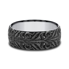 Grey Tungsten 8mm Bali Script Pattern Comfort Fit Wedding Band