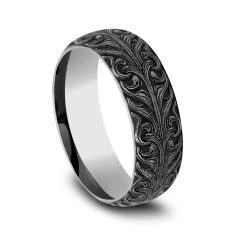 Grey Tungsten 8mm Bali Script Pattern Comfort Fit Wedding Band