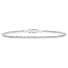 14k White Gold 1.5mm Diamond-Cut Rope Chain Anklet 1
