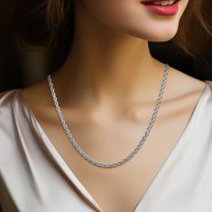 14k White Gold 2.75mm Diamond-Cut Rope Chain Necklace