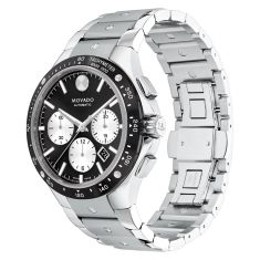 Movado Alta SE Chronograph Automatic Black Dial Stainless Steel Watch 43mm - 0607754