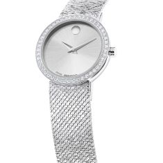 Movado Museum Velura Lab Grown Diamond Silver Dial Stainless Steel Mesh Bracelet Watch 25mm - 0607933