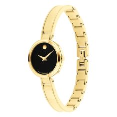 Movado Moda Black Dial Gold-Tone Bangle Bracelet Watch 24mm - 0608013